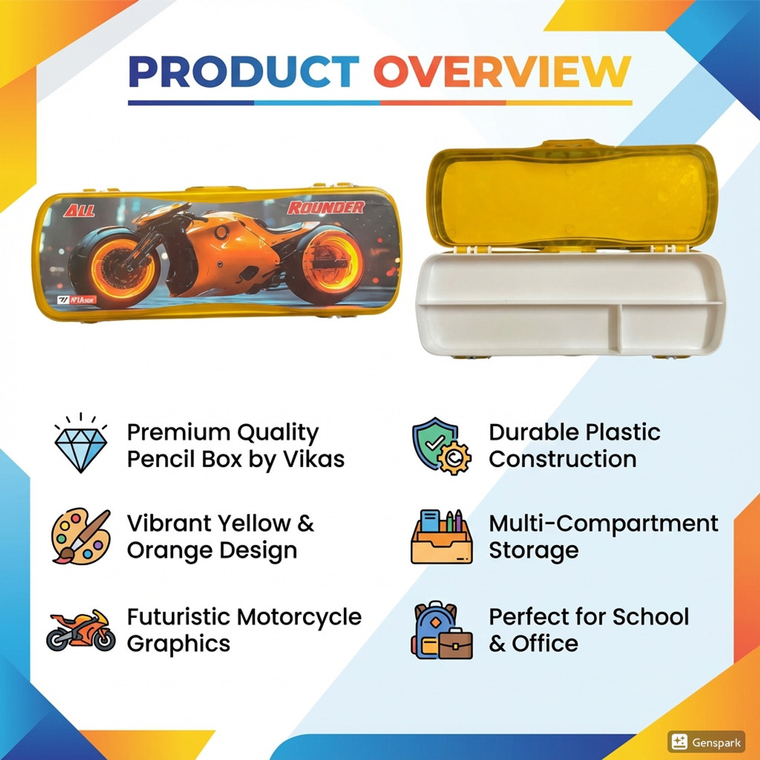 Image of Vikas Cartoon Princess, Red Race car, Be happy, All Rounder Art Plastic Pencil Boxes