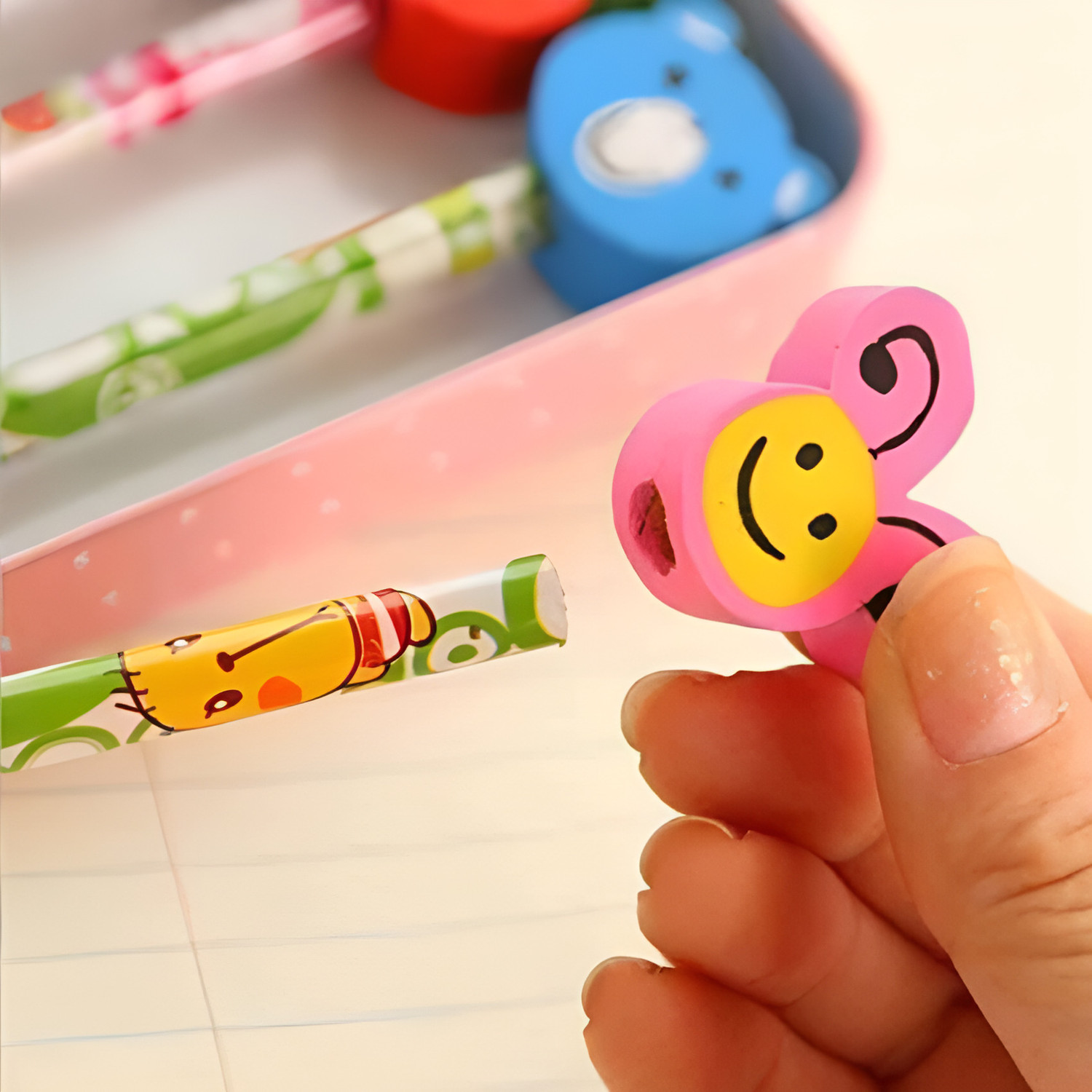 Image of Citrine Colourful Art 20 Cartoon Design Pencil with Toy Eraser For Kids Boys Girls Pencil