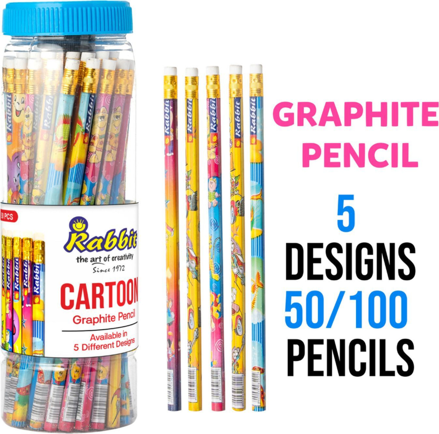 Image of ARTIGGLE Cartoon Picture Pencils | Pack of 50 (2 Jar) | Dark Pencils| 4 Comp. Sharpeners Pencil