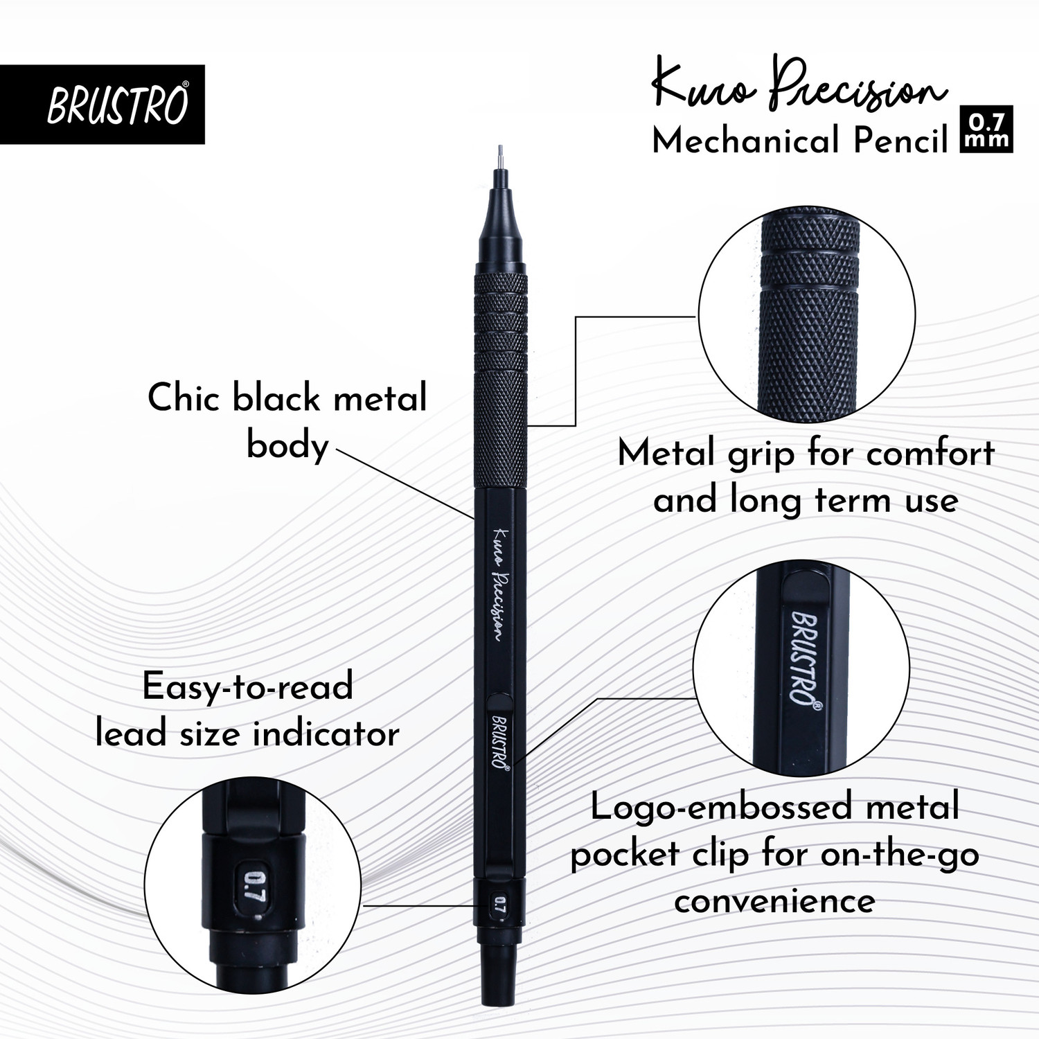 Image of BRuSTRO Kuro Precision Mechanical Pencil|Tip Size-0.7mm Pencil