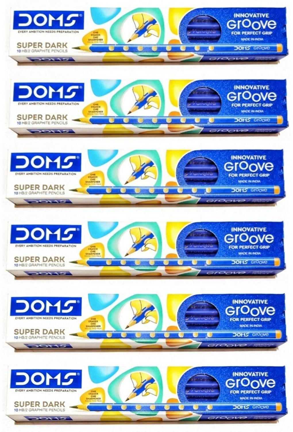 Image of DOMS GROOVE PENCIL 60 PENCIL, 6 ERASER, 6 SHARPNER Pencil