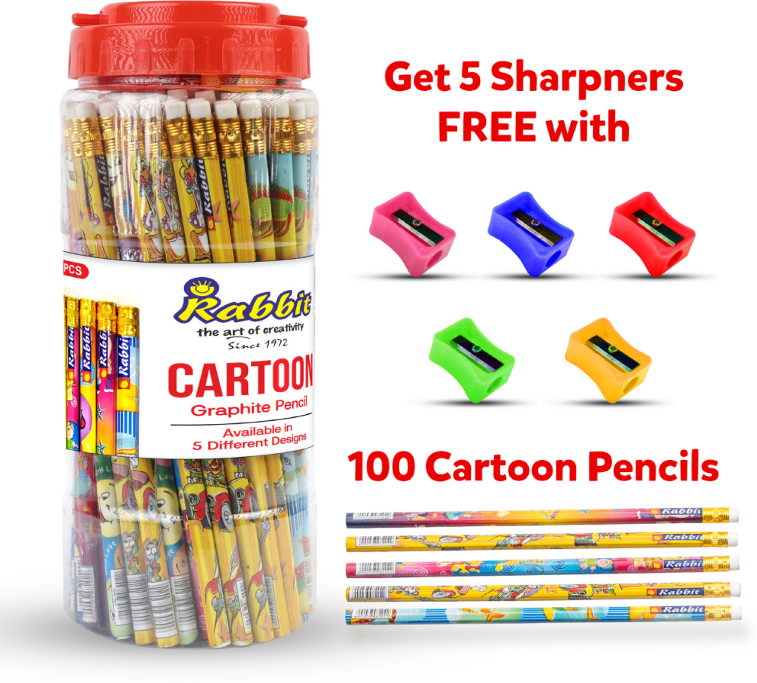 Image of ARTIGGLE Cartoon Pencil (Tri Grip)100 pcs Pencil Jar for Kids Pencil