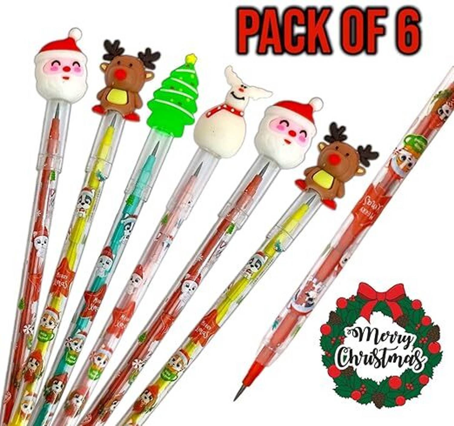 AMYCAUR Stacking Pencil, Christmas Gift for Kids, Santa Claus Gift for Kids Pencil