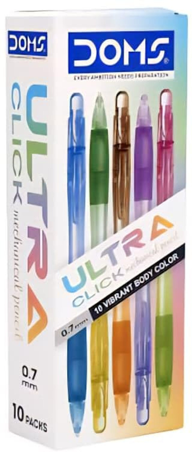 Image of DOMS Ultra-Click 0.7mm School Writing Pencils & 1 Eraser & Sharpener Smooth & Strong Pencil