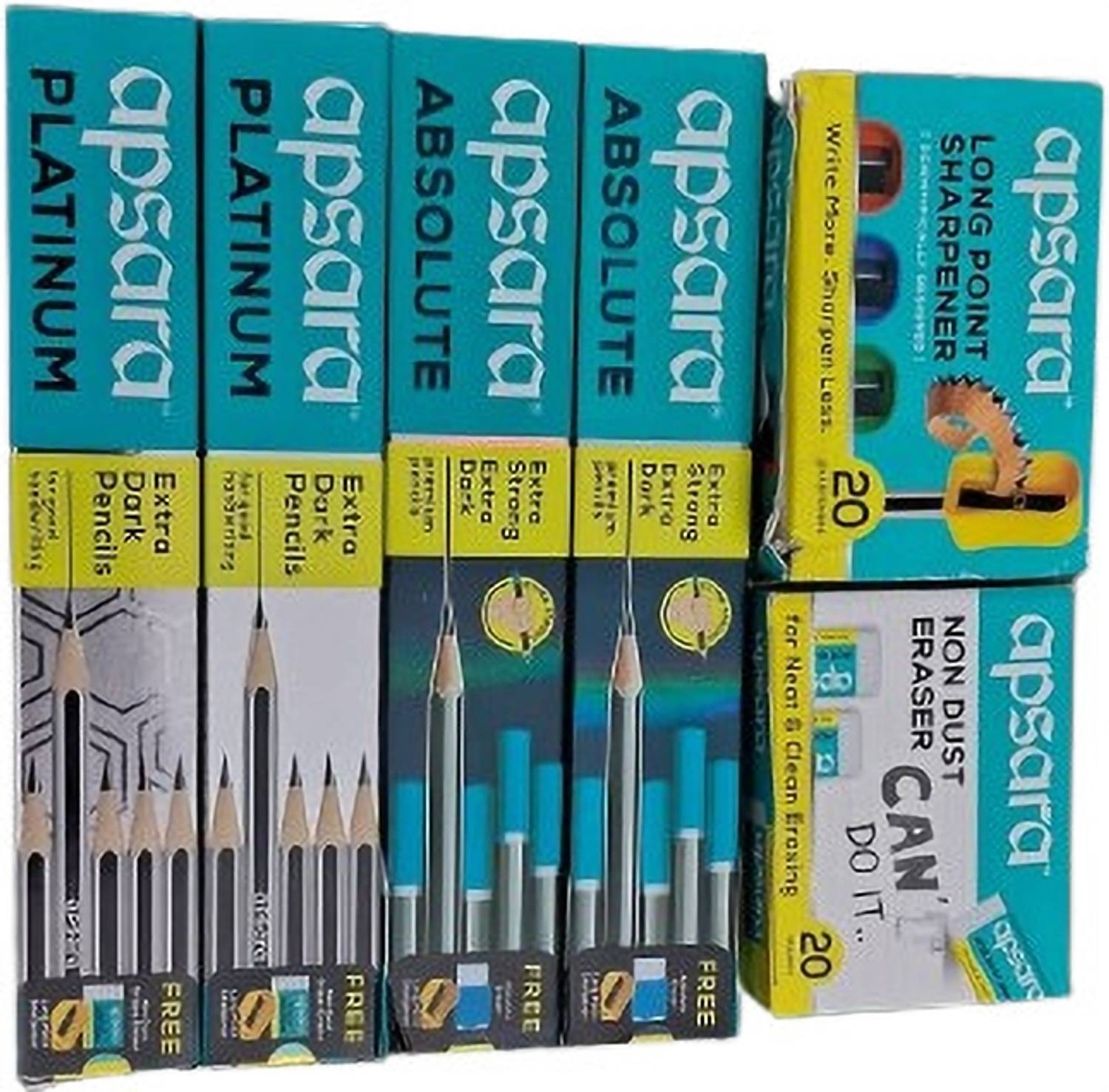 APSARA 20Platinum+20 Absolute+20 Eraser+20 Shapner Pencil