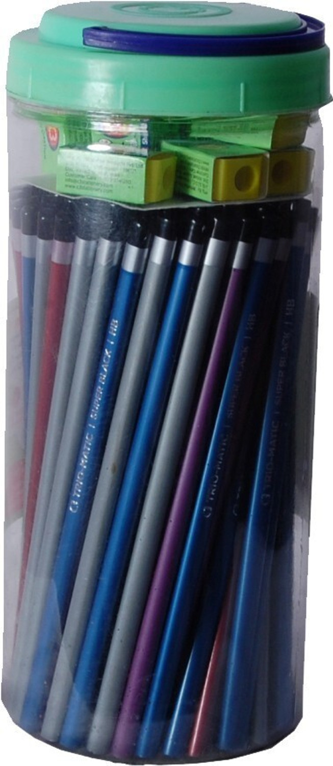 Image of Uratech 100 pencils per box with 10 sharpners Round Shaped Pencil Jar Round Shaped Pencil