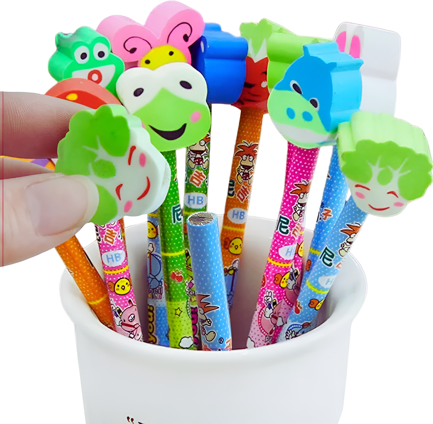 Image of Citrine Colourful Art 20 Cartoon Design Pencil with Toy Eraser For Kids Boys Girls Pencil