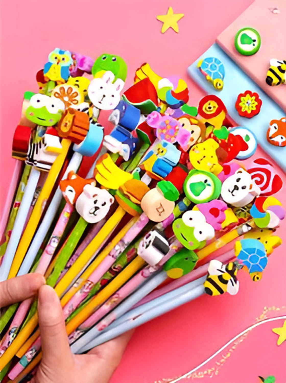 Image of Citrine Colourful Art 20 Cartoon Design Pencil with Toy Eraser For Kids Boys Girls Pencil