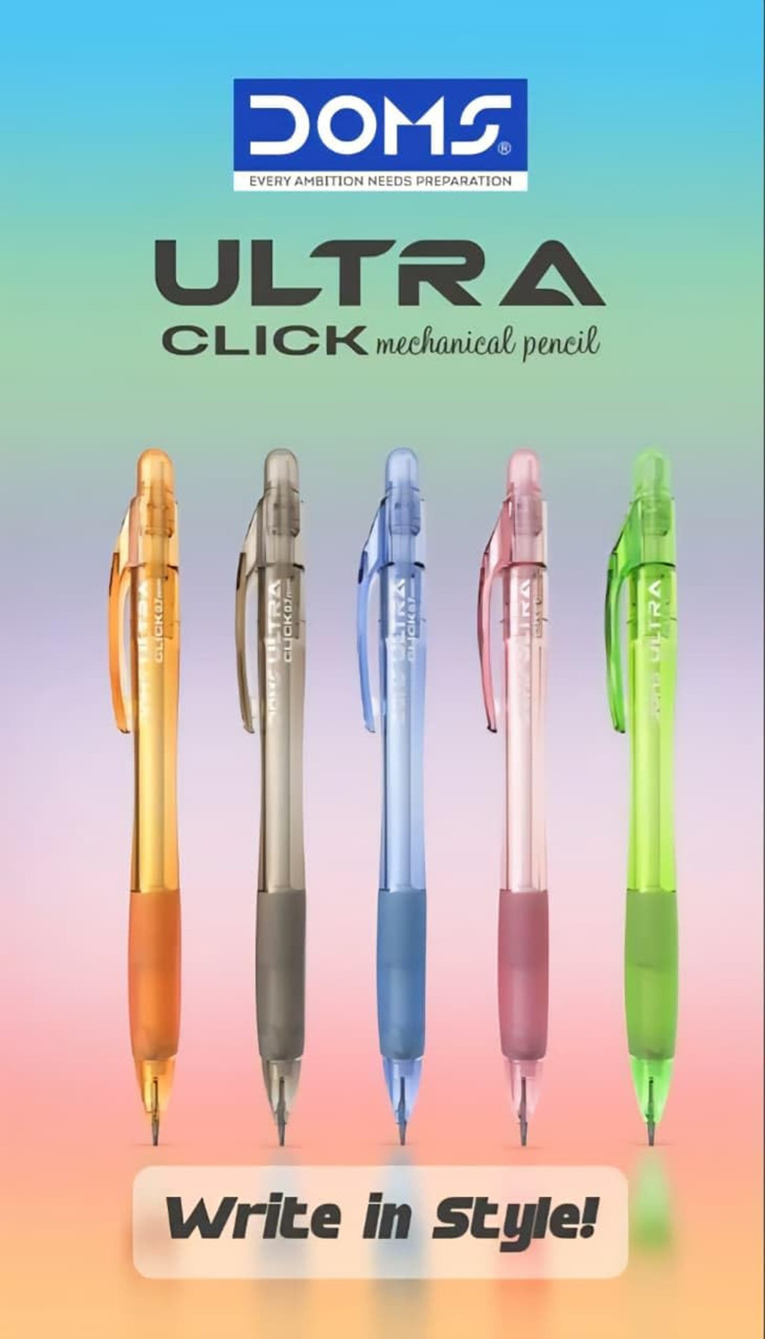 Image of DOMS Ultra-Click 0.7mm School Writing Pencils & 1 Eraser & Sharpener Smooth & Strong Pencil