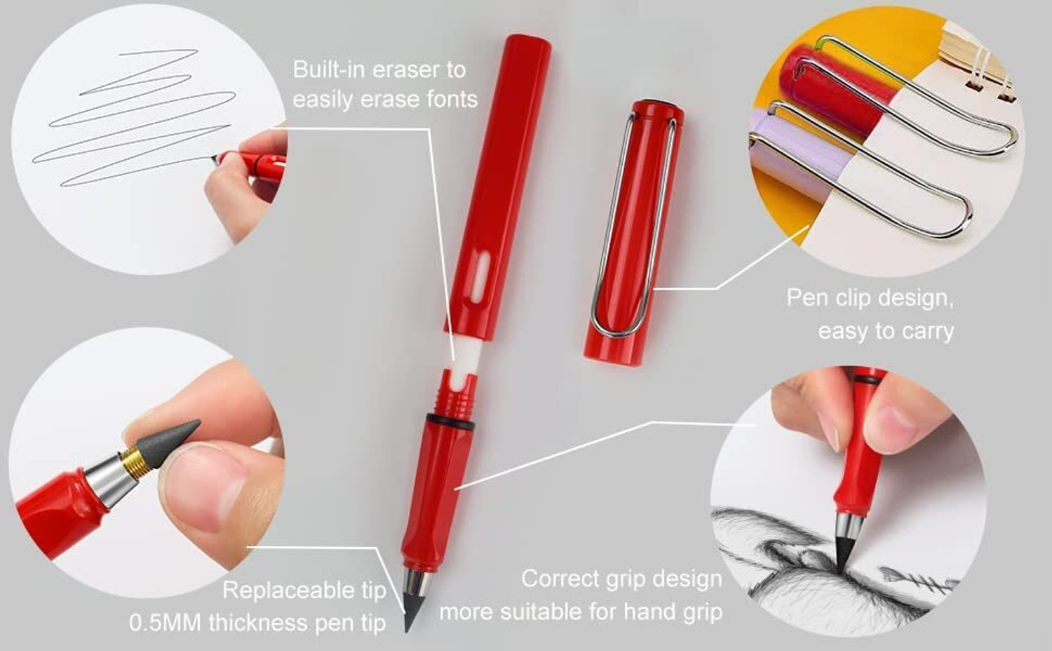 Image of Bright fashion hub 6 Pcs Inkless Pencils Portable Eraser Reusable Unlimited Writing for Kids /Adults Pencil