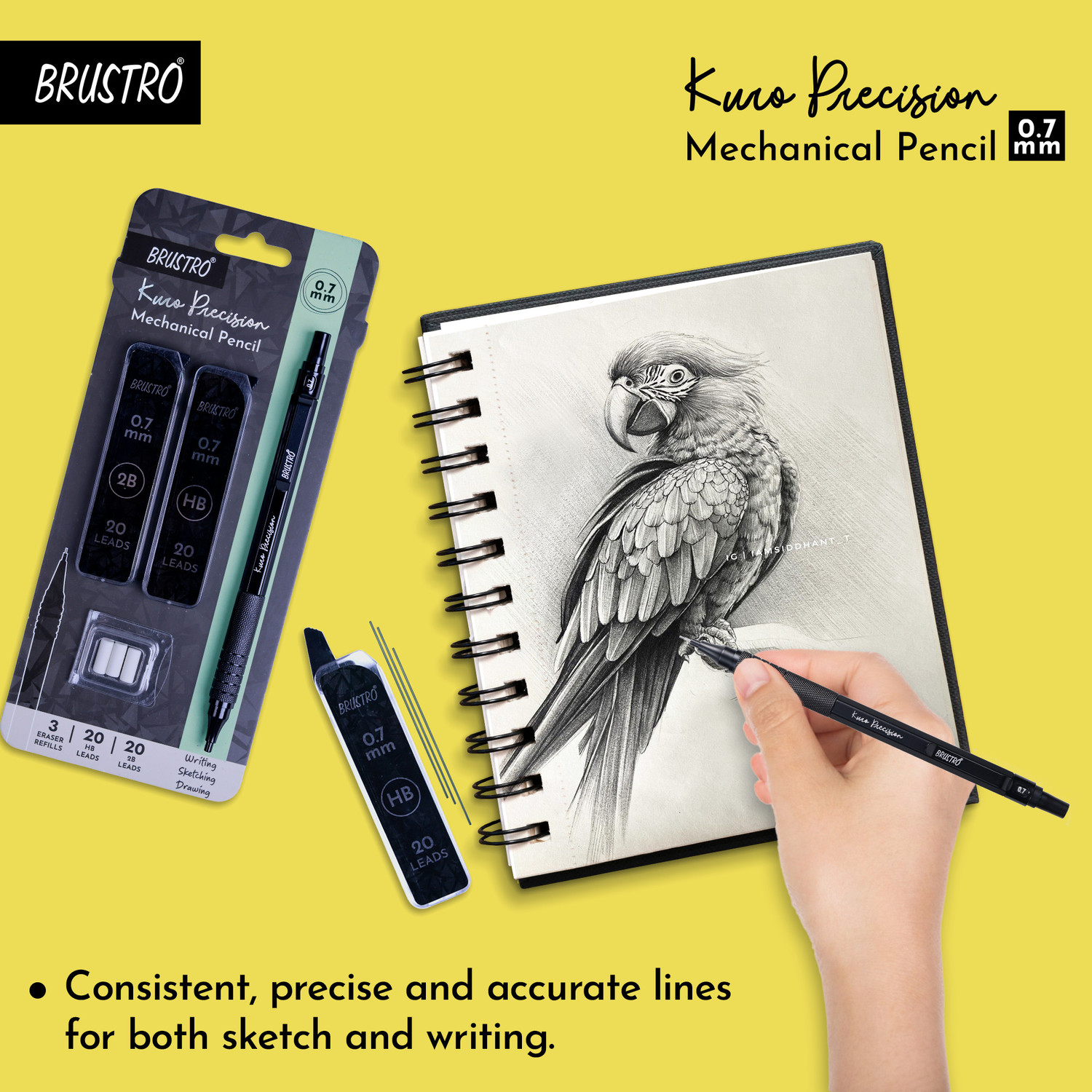 Image of BRuSTRO Kuro Precision Mechanical Pencil|Tip Size-0.7mm Pencil