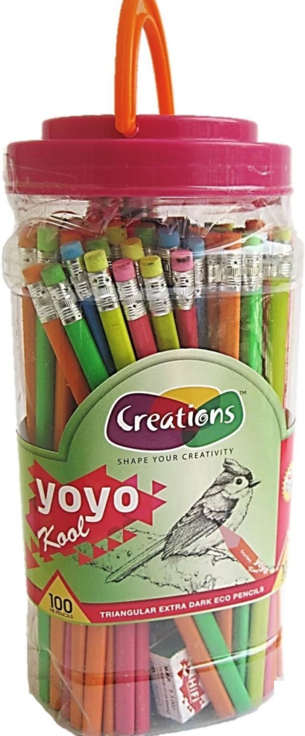 Image of Creations YoYo Kool Triangular Shape Eco Friendly Pencils ( Pack of 100 Pencils jar + 5 Sharpener Pencil