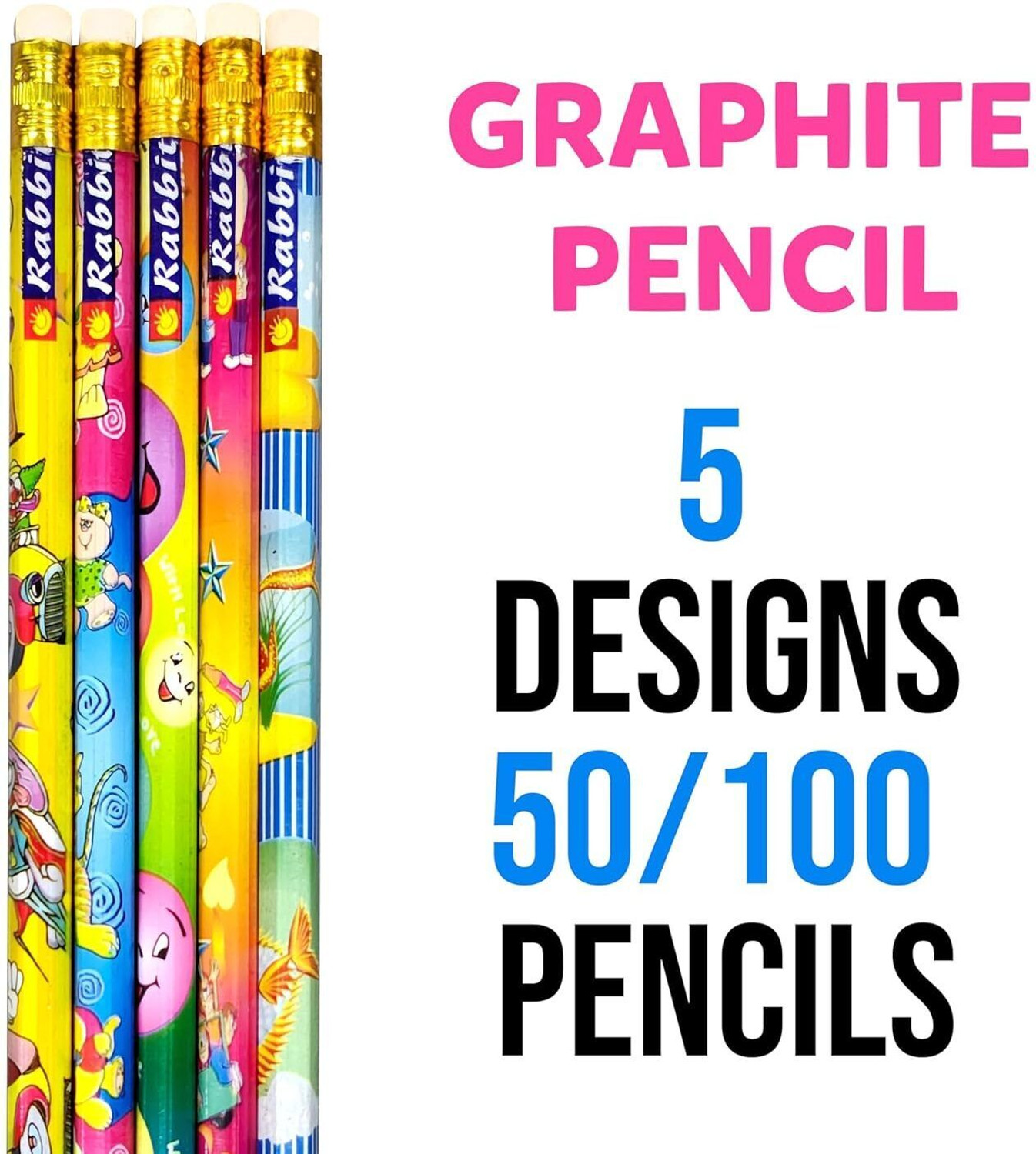 Image of ARTIGGLE Cartoon Picture Pencils | Pack of 50 (2 Jar) | Dark Pencils| 4 Comp. Sharpeners Pencil