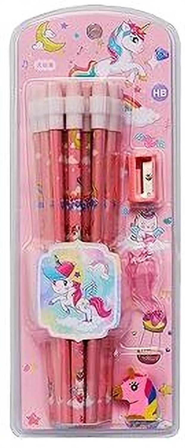 CherryBox Unicorn Pencil Kit-12 Pencils Set with Grip Unicorn Eraser & Sharpner for Kids Pencil