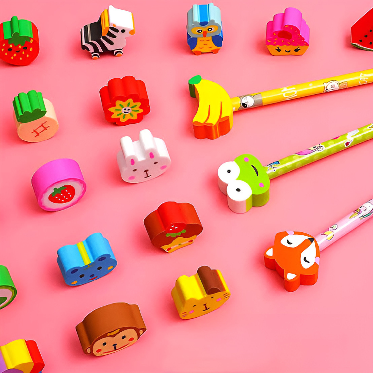 Image of Citrine Colourful Art 20 Cartoon Design Pencil with Toy Eraser For Kids Boys Girls Pencil