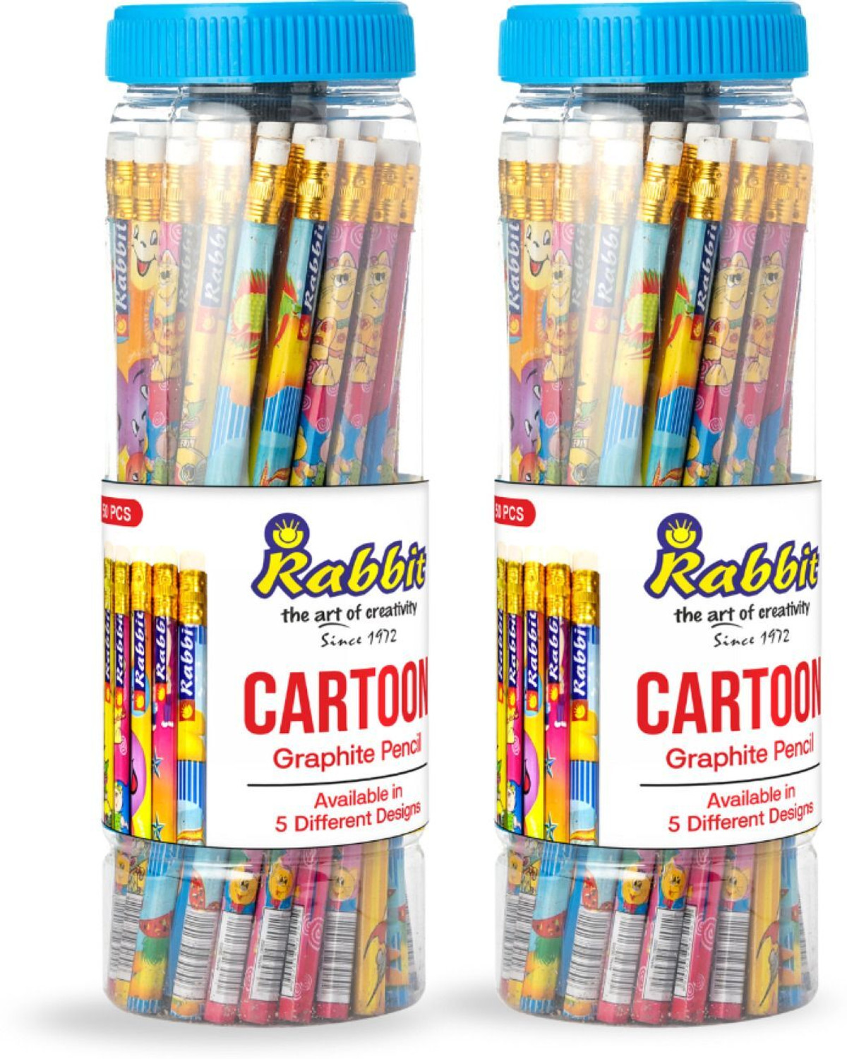 Image of ARTIGGLE Cartoon Picture Pencils | Pack of 50 (2 Jar) | Dark Pencils| 4 Comp. Sharpeners Pencil