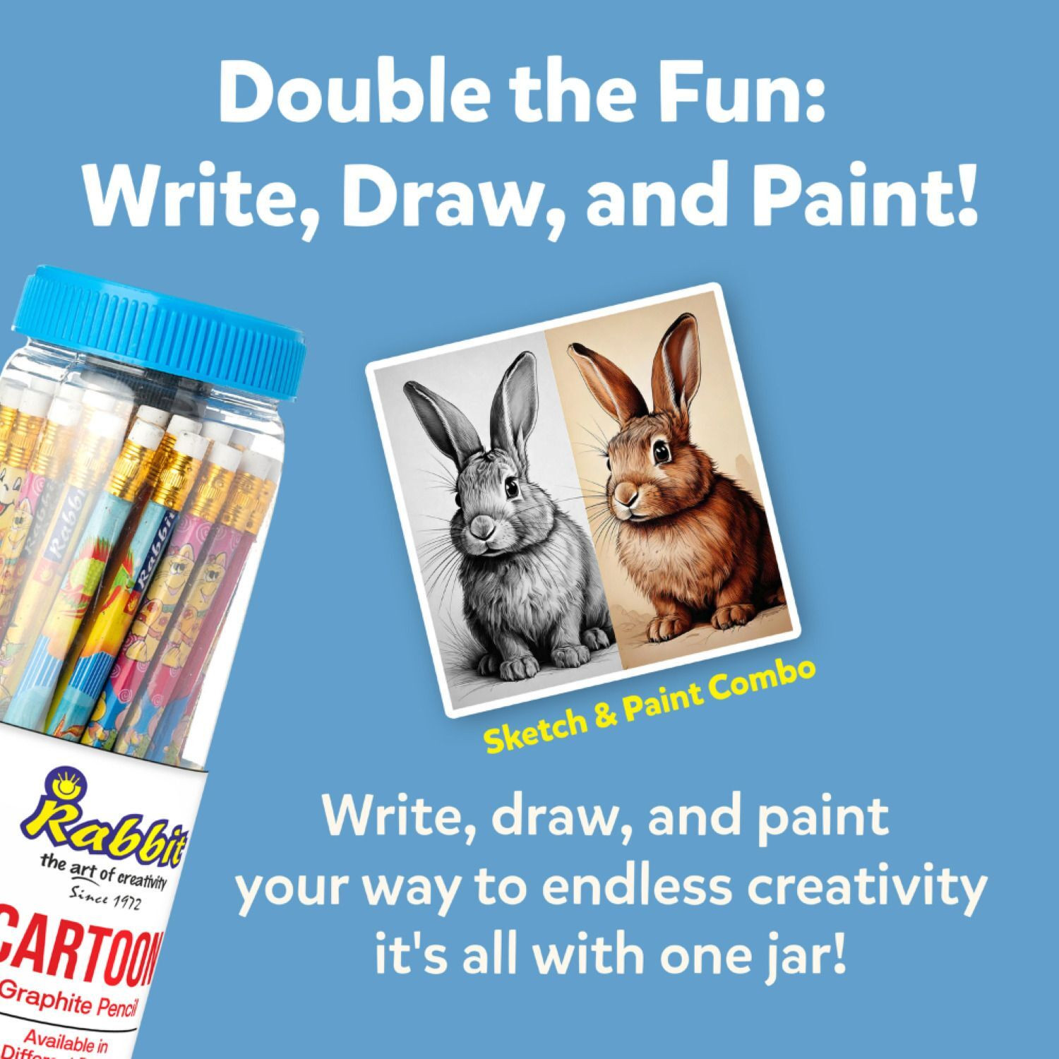 Image of ARTIGGLE Cartoon Picture Pencils | Pack of 50 (2 Jar) | Dark Pencils| 4 Comp. Sharpeners Pencil