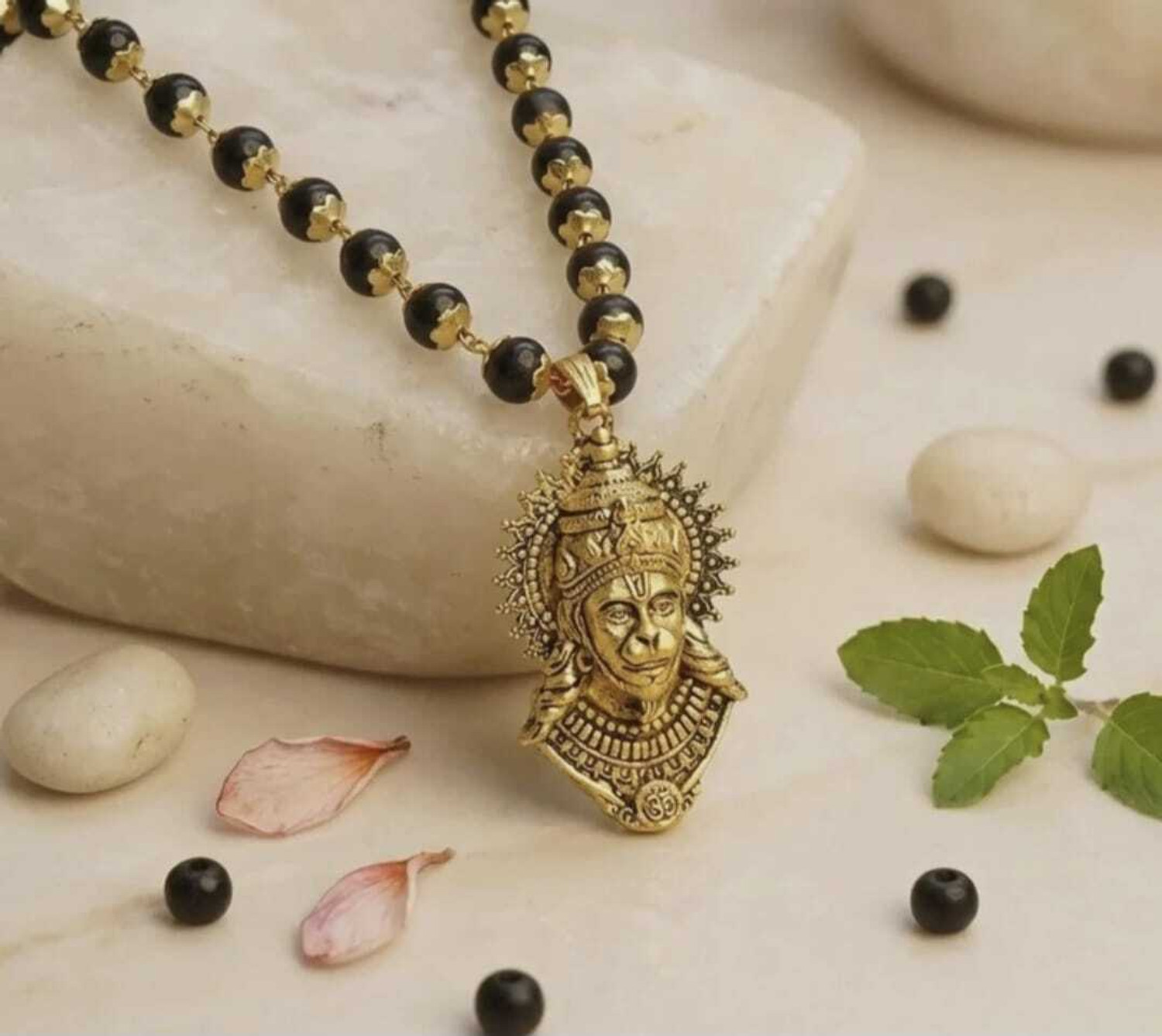 SPYRONIX REAL TREASURE karungali mala with hanuman ji locket Gold-plated Beads Alloy