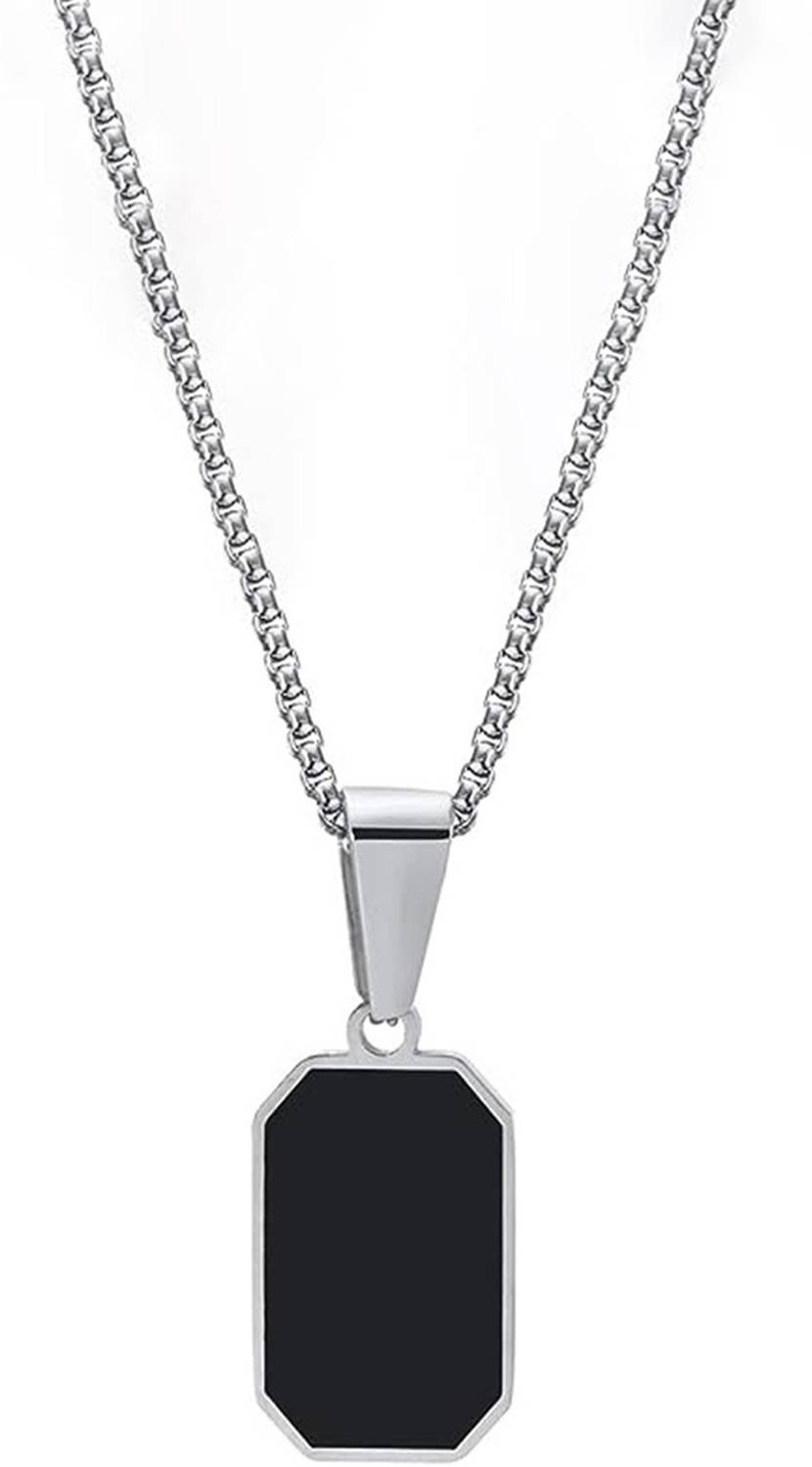 fabula Black Stainless Steel Rectangle Pendant Necklace Chain For Men & Boys Silver Beads Stainless Steel Pendant