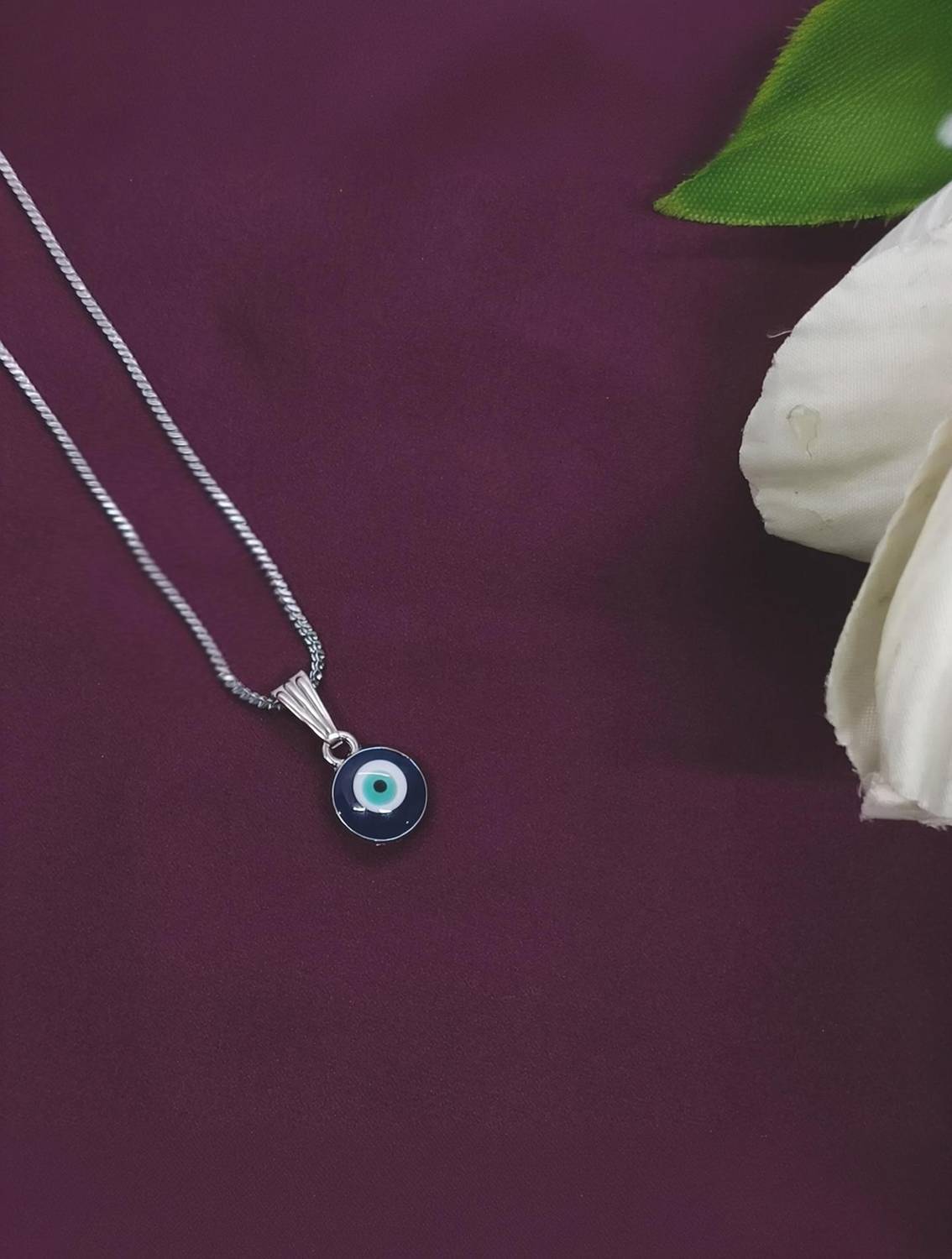 AD Enterprises Turkish Nazar Protection Blue Evil Eye Pendant Necklace Silver Cubic Zirconia Alloy Pendant Set
