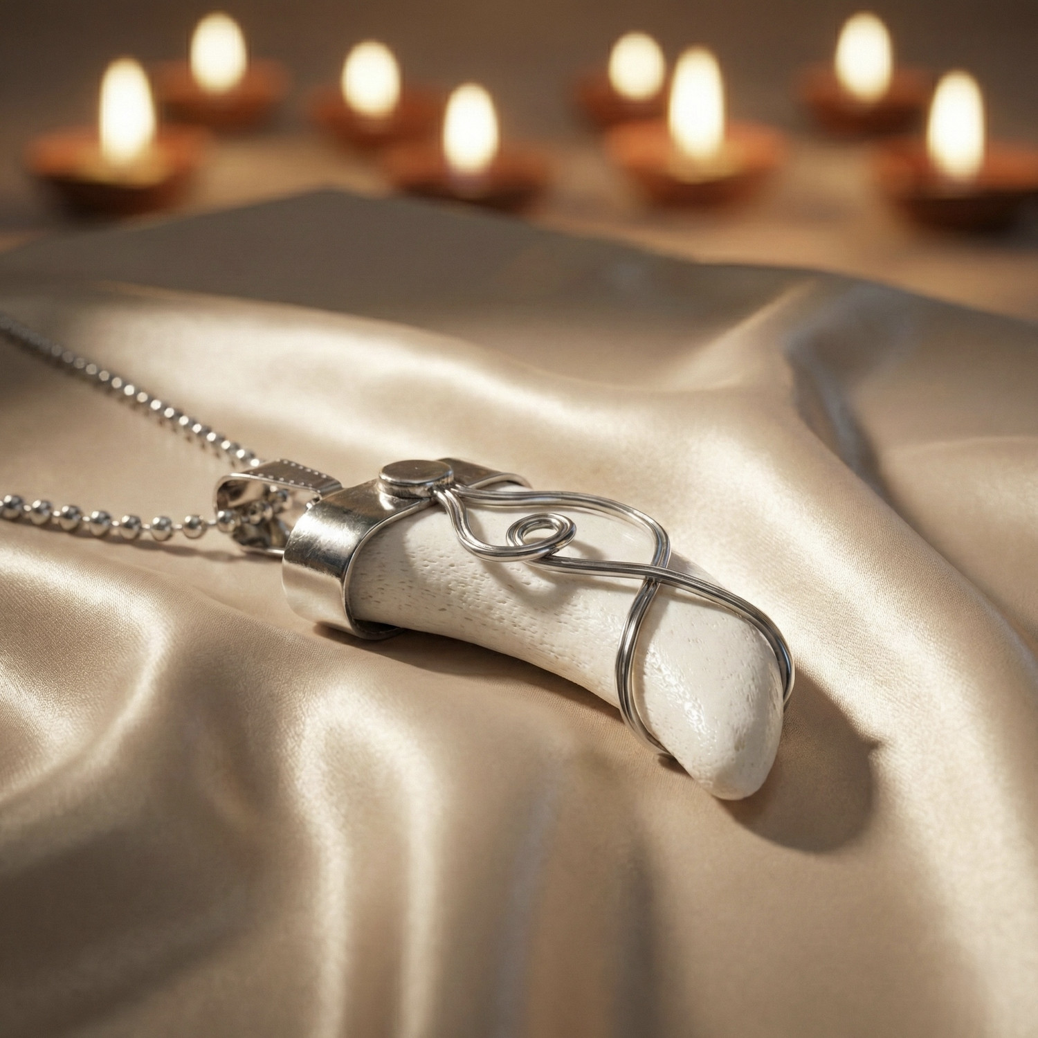 Image of KYOOT JEWELS Elephant Tooth Design Pendant With Chain For Men Alloy Pendant