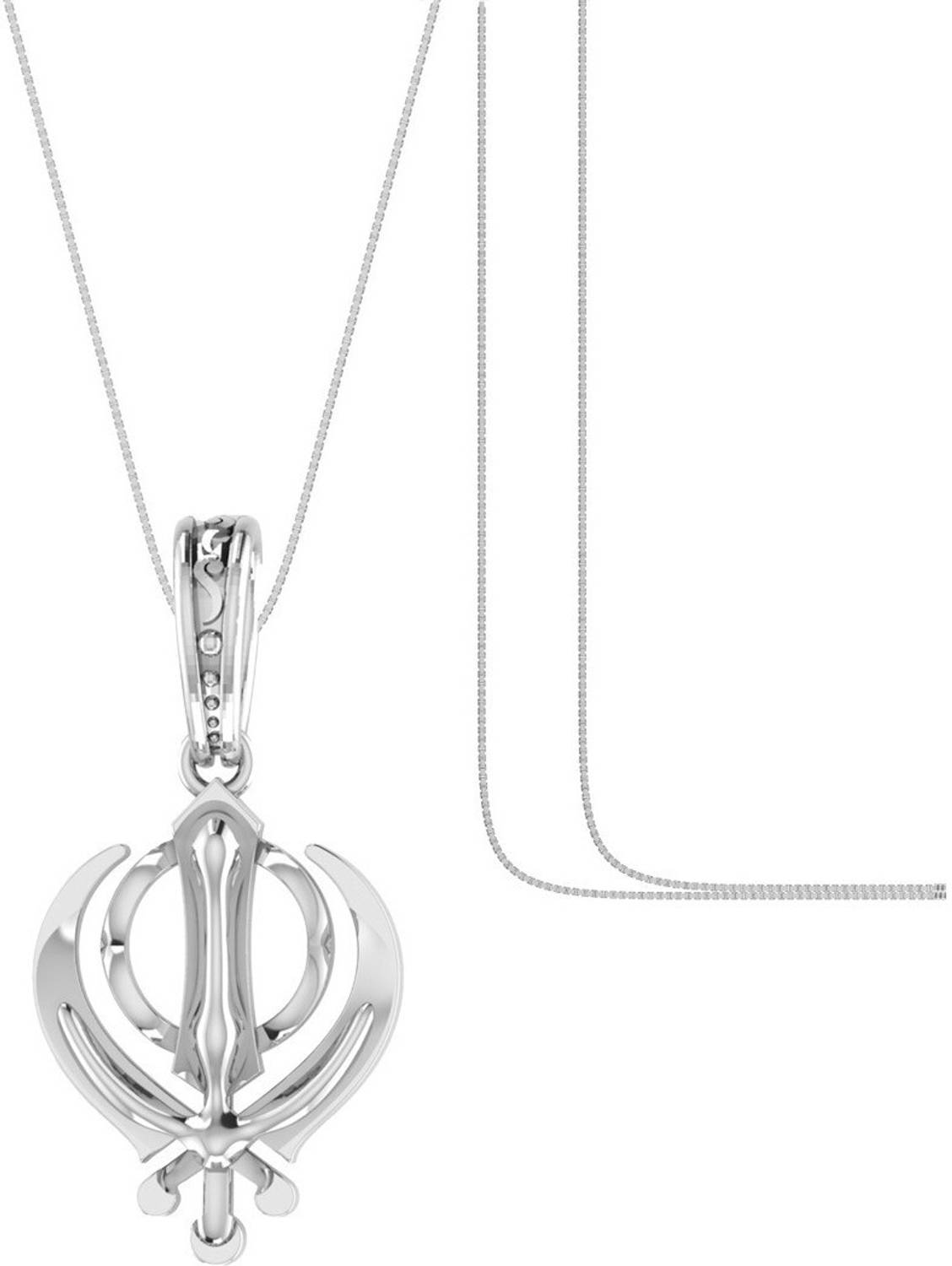 Akshat Sapphire Sterling Silver (92.5% purity) religious Sikh Khanda symbol chain Pendant (Pendant with Box chain) for Men and women Pure Silver spiritual Sardar Punjabi symbol chain Locket for Good Luck, Health & Wealth Sterling Silver Pendant