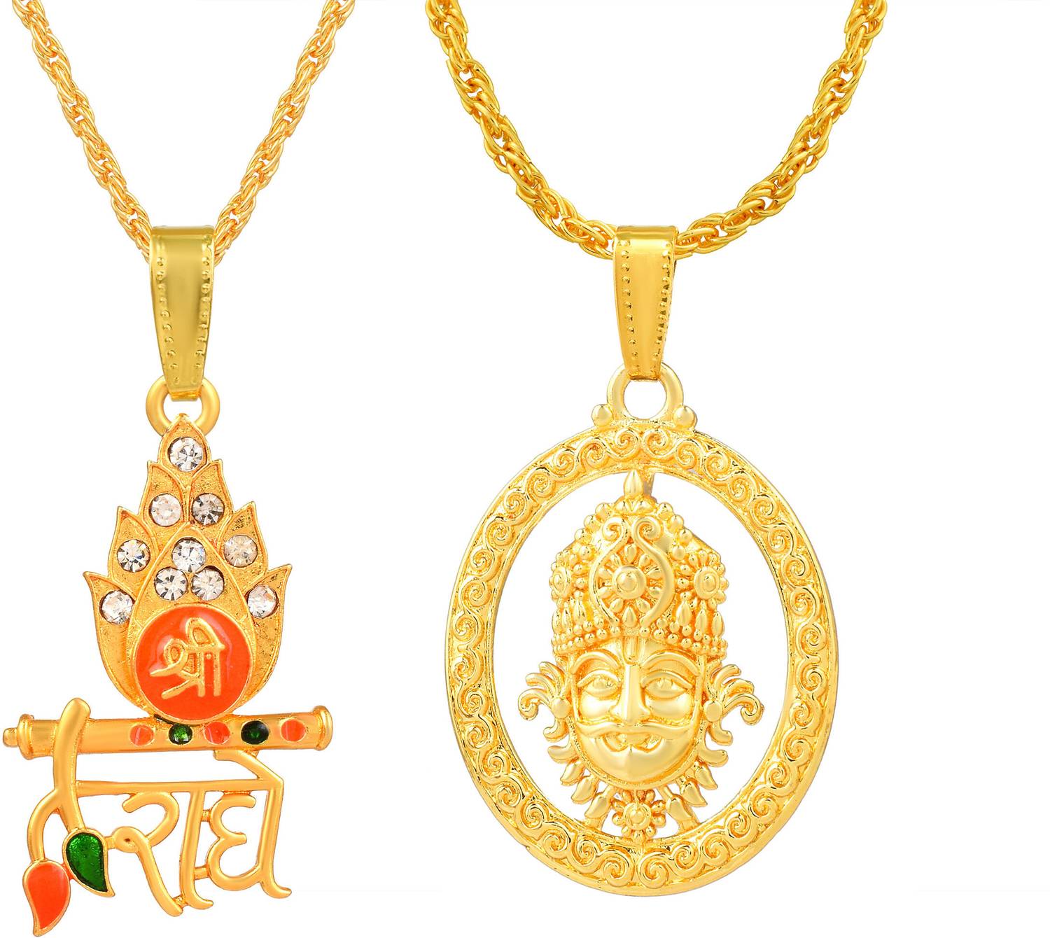 RN Gold Plated CZ Lord Shri Radhey Krishna, Baba shyam Ji Combo Pendant Locket Gold-plated Cubic Zirconia Brass Pendant