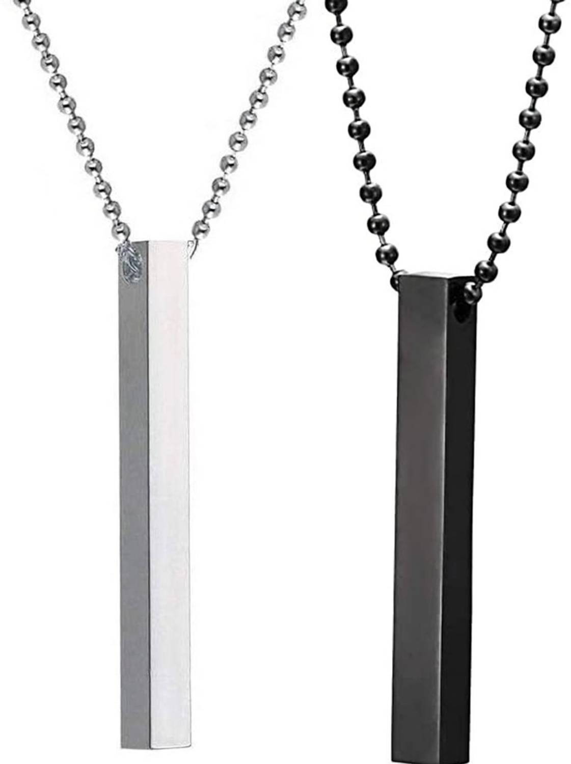 Aarohi Stainless Steel 3D Cuboid Vertical Bar/Stick Locket Pendant Necklace Silver Stainless Steel Locket