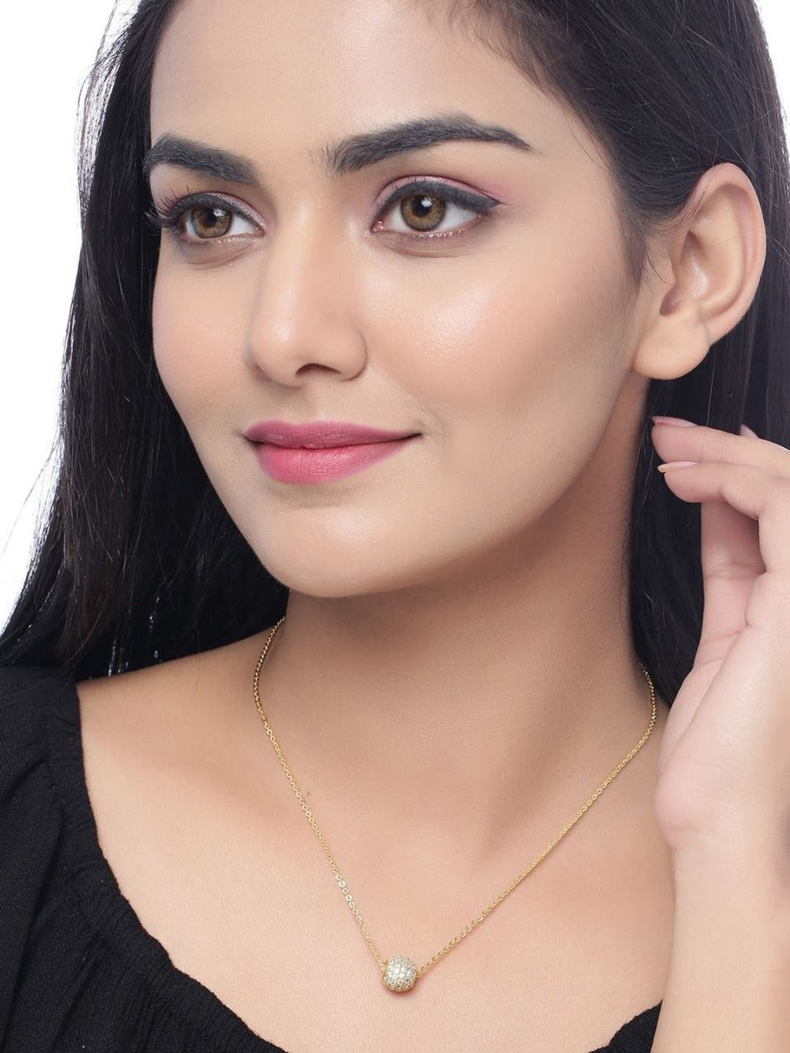 Image of Vrinda Jewels AD Ball Chain Necklace Enamel Alloy Pendant Set