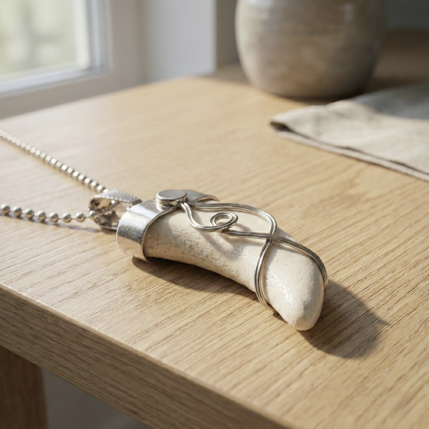 Image of KYOOT JEWELS Elephant Tooth Design Pendant With Chain For Men Alloy Pendant