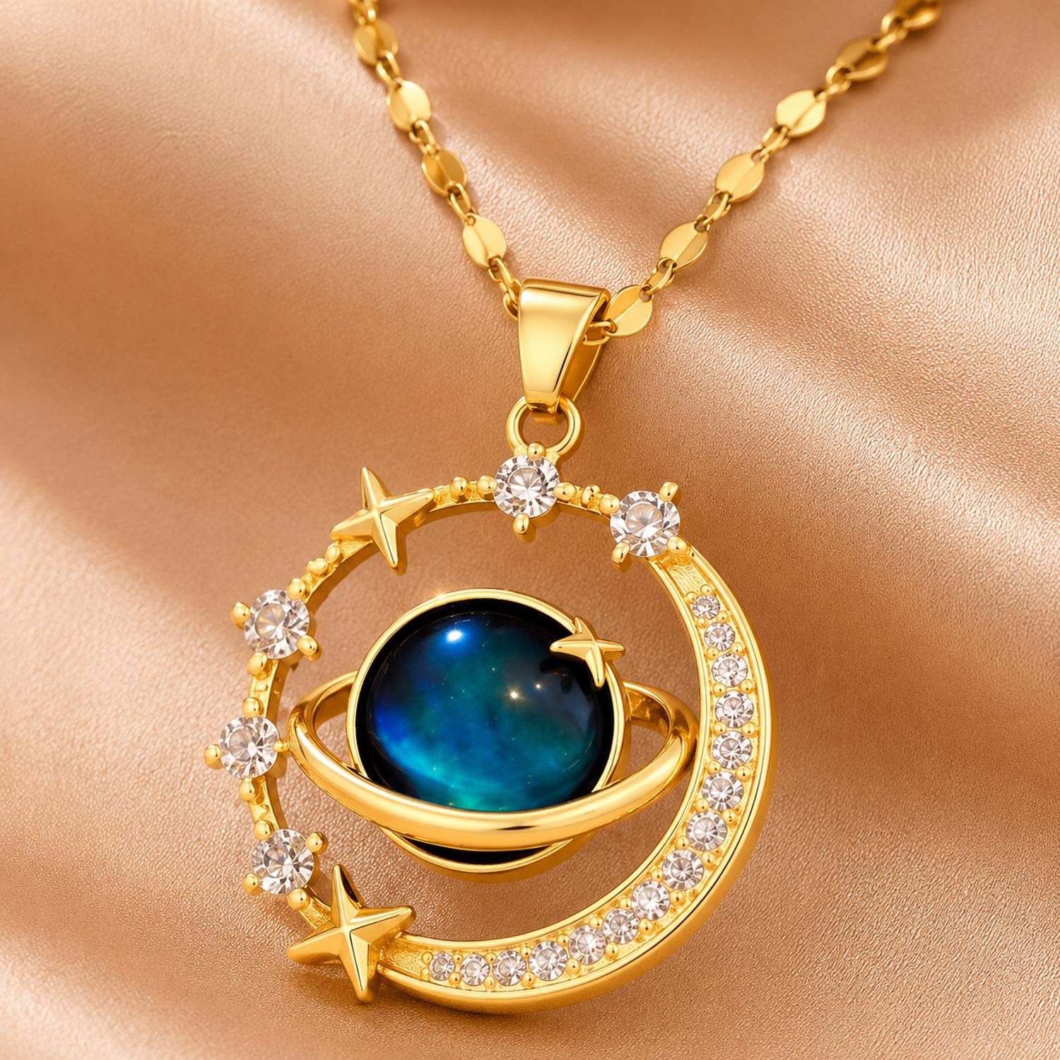 Karishma Moon & Star Zircon Pendant Necklace Gold - Image 2