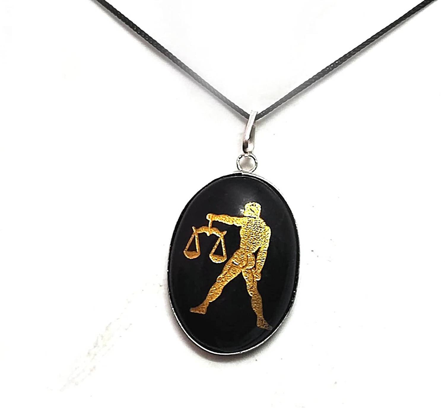 AIR9999 Black Tourmaline Libra Zodiac Tula Rashi Auspicious Symbol Pendant Crystal Pendant