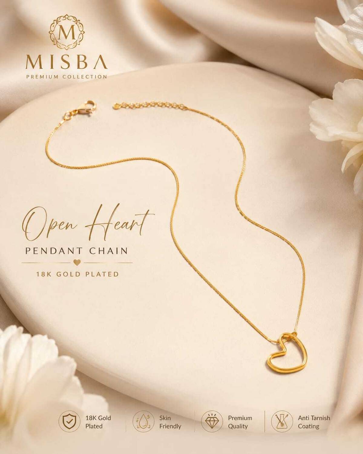 Misba 18K Gold Plated Stainless Steel Heart Pendant Necklace - Image 2