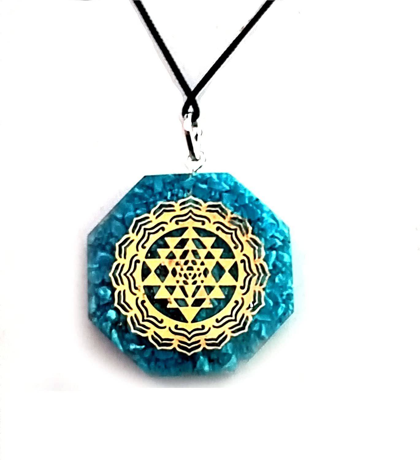 AIR9999 Shri yantra Laxmi Yantra Turquoise Crystal Chips Orgone pendant Turquoise Resin, Crystal Pendant