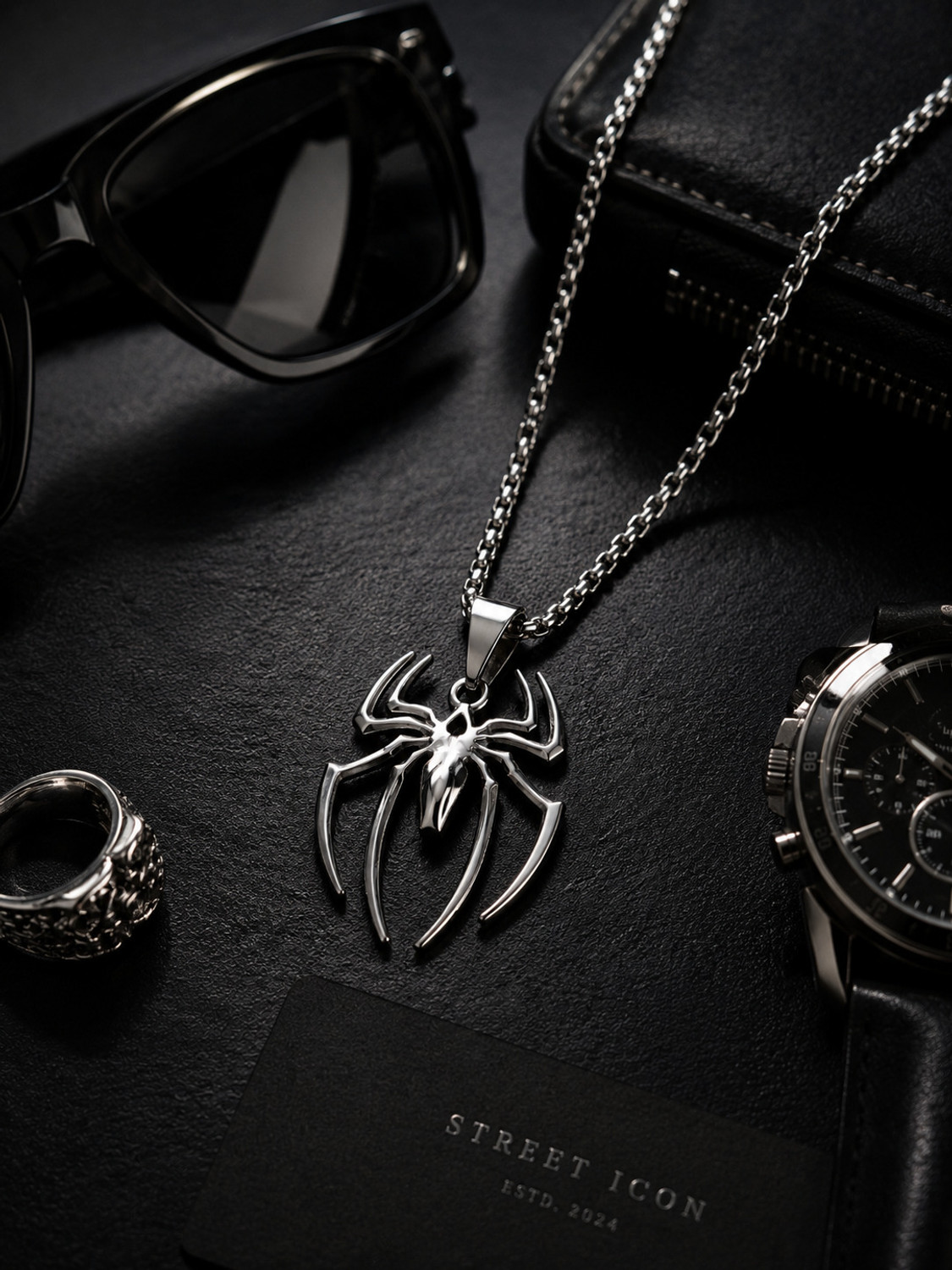 Image of Thenexcart Spider Design Stainless Steel Pendant Necklace for Men & Boys Stainless Steel