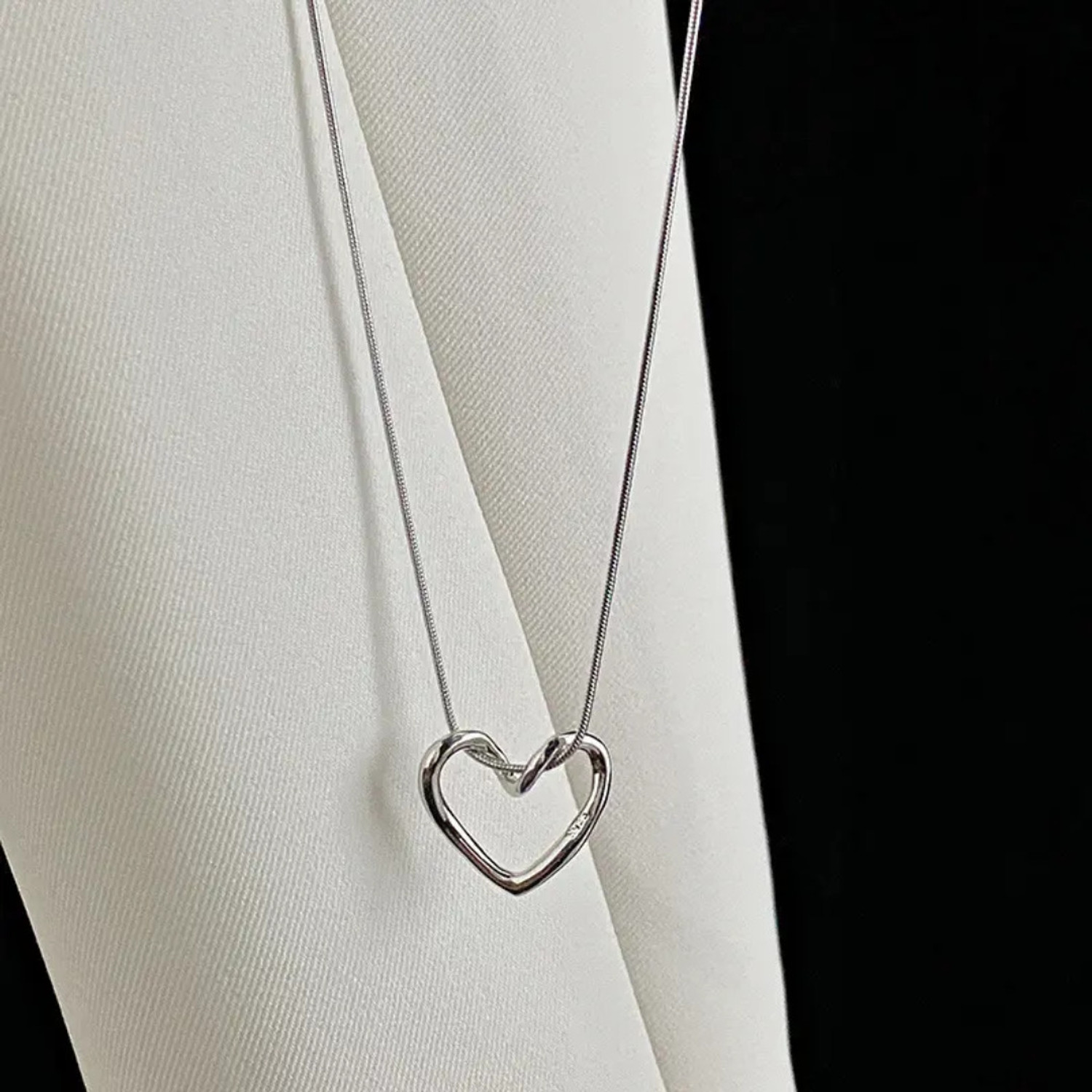 Image of SHIMMERA Silver Plated Heart Pendant Chain Necklace for Women & Girls Korean Style Silver Stainless Steel Pendant Set