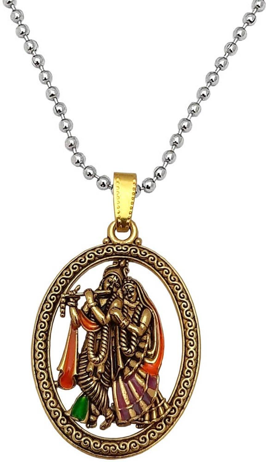 Ambhira Religious Lord Radha Krishna Pendant For Men & Women Gold-plated Brass Pendant Set