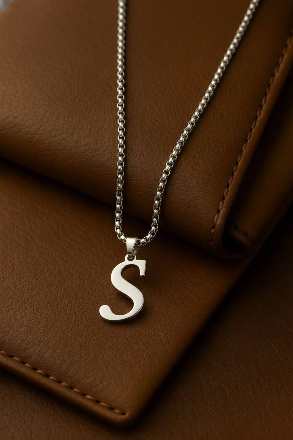 AARAV FASHION S Letter Pendant Necklace | Stainless Steel Alphabet S Chain with Box Chain Rhodium, Sterling Silver Alloy Locket Set