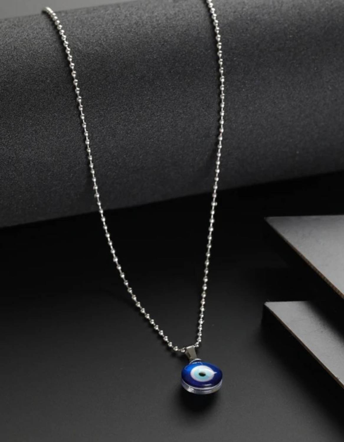 Aksha Collection Aksha Collection Blue Glass Evil Eye Charm For Protection Silver Alloy, Stainless Steel, Silver, Crystal Pendant Set