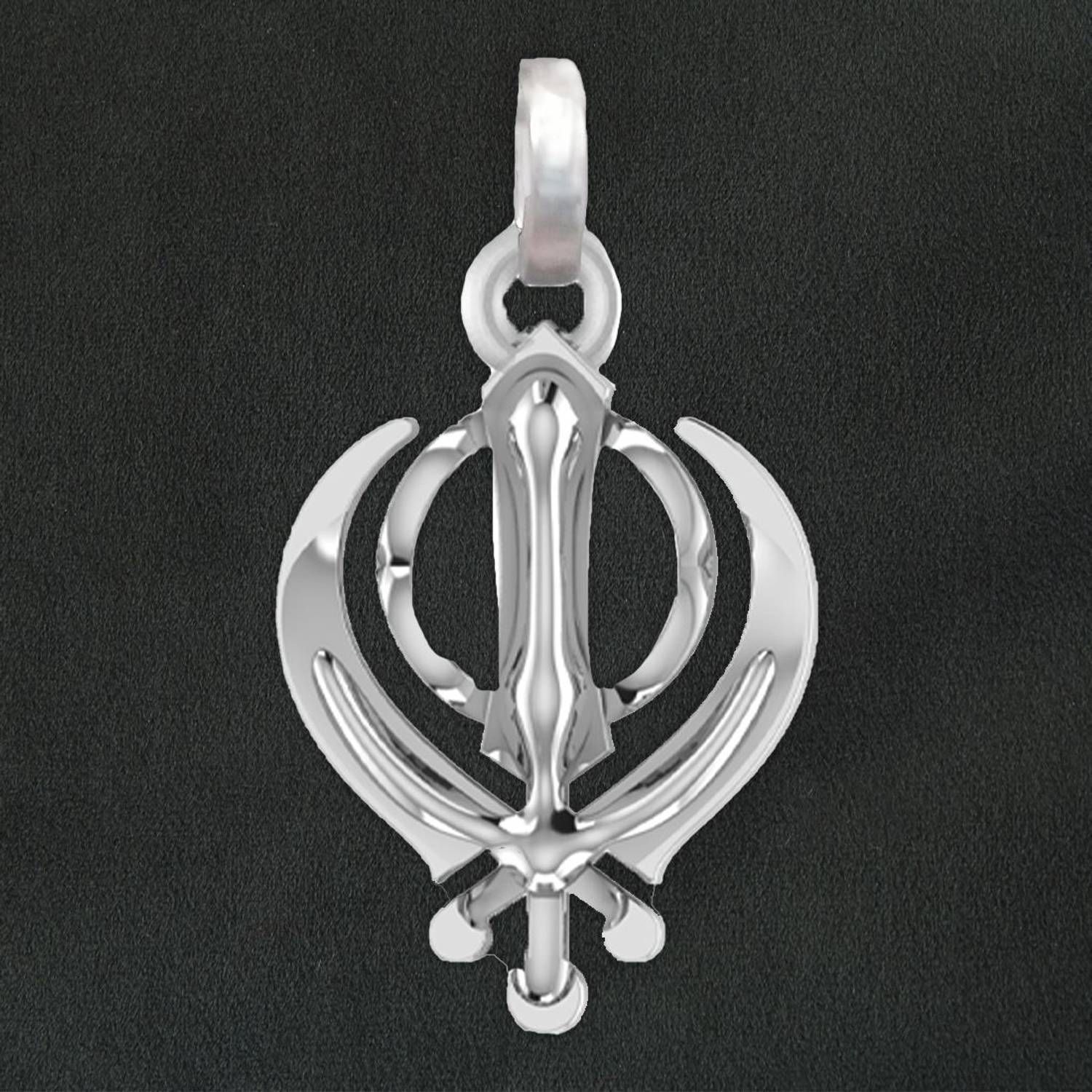 Akshat Sapphire 92.5% Pure Sterling Silver Sikh KhAnda symbol Pendant For Kids And Woman Sterling Silver Pendant