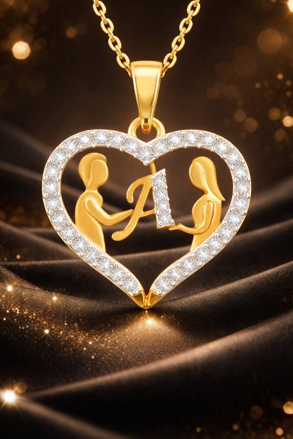 Aurvix Eternal Love Couple Heart Pendant Necklace Gold-plated Cubic Zirconia Brass Pendant