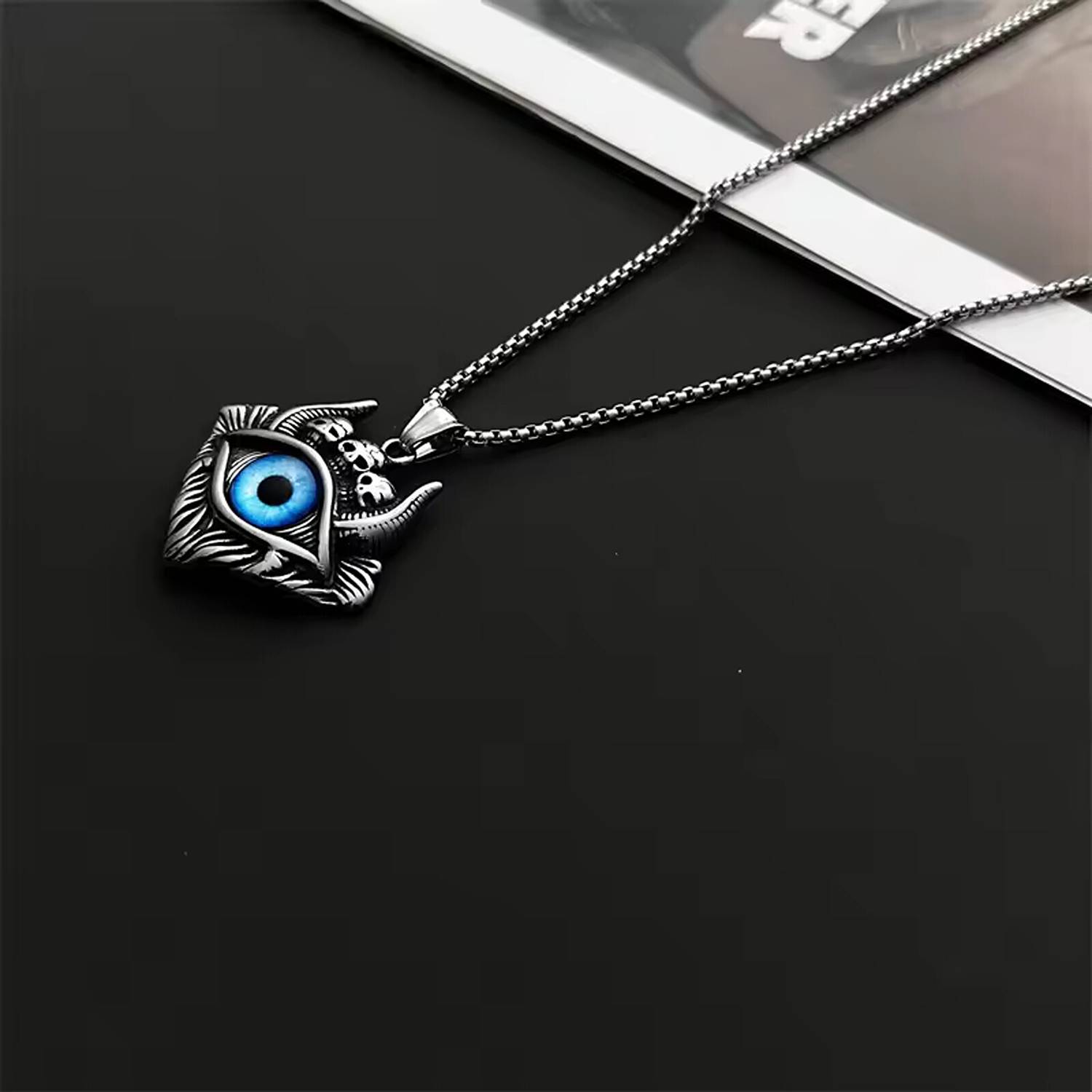 Lila Fashion Jewellery Chain Necklace Turkish Devil Skull Blue Eye