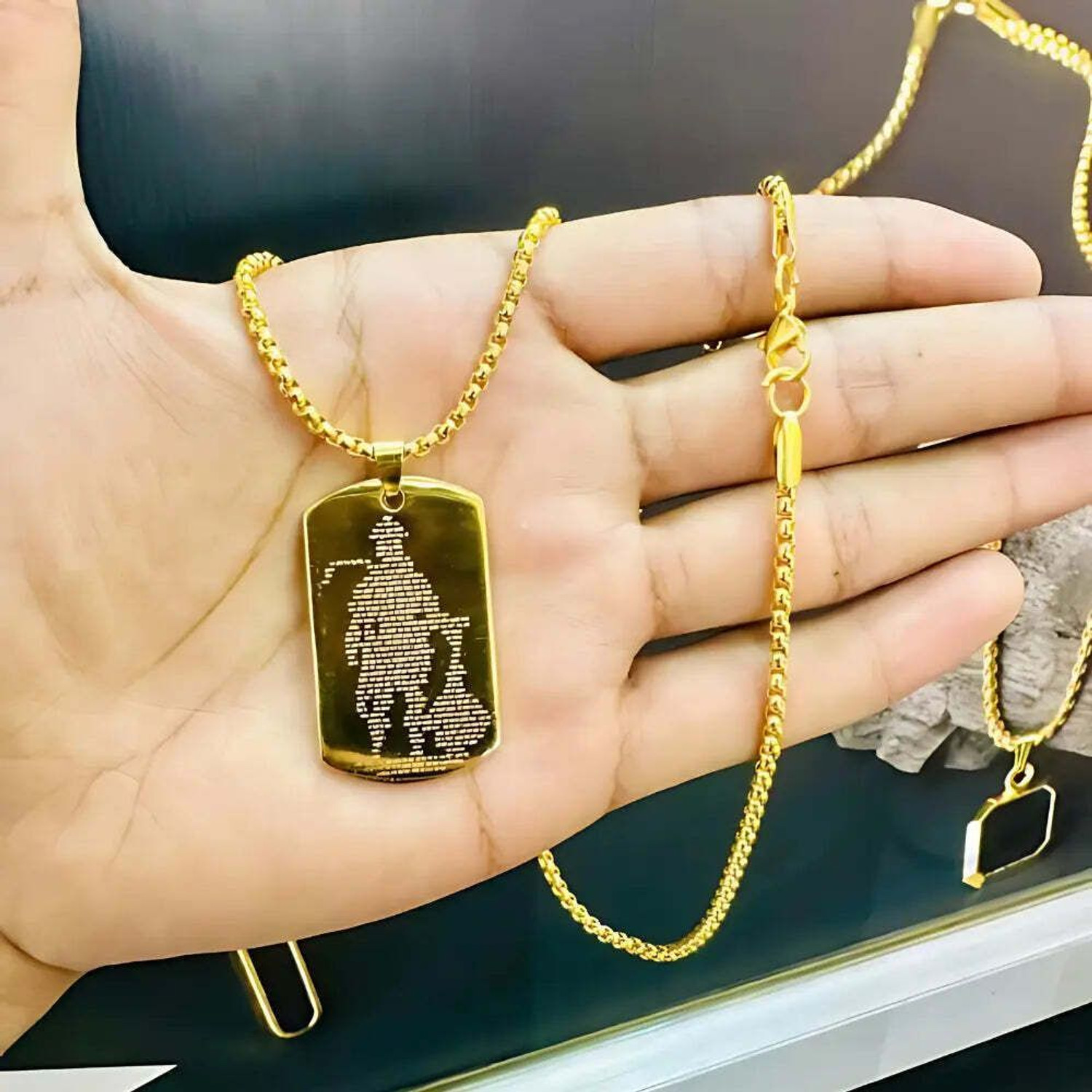 Image of RAPPERSSHOP Gold Plated Hanuman Chalisa Pendant Locket with Box Chain Gold-plated Stainless Steel Pendant Set