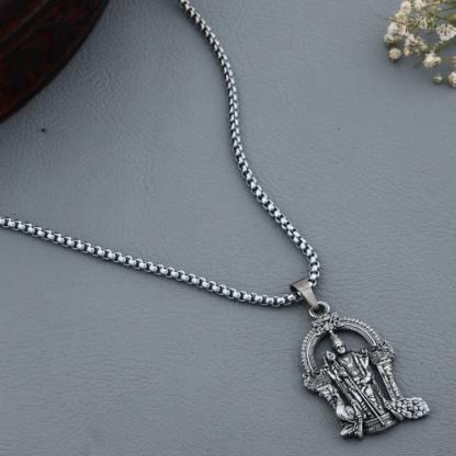 Image of Growola Oxidised Silver-Plated Murugan Pendant Chain for Men & Women Rhodium Brass Pendant Set