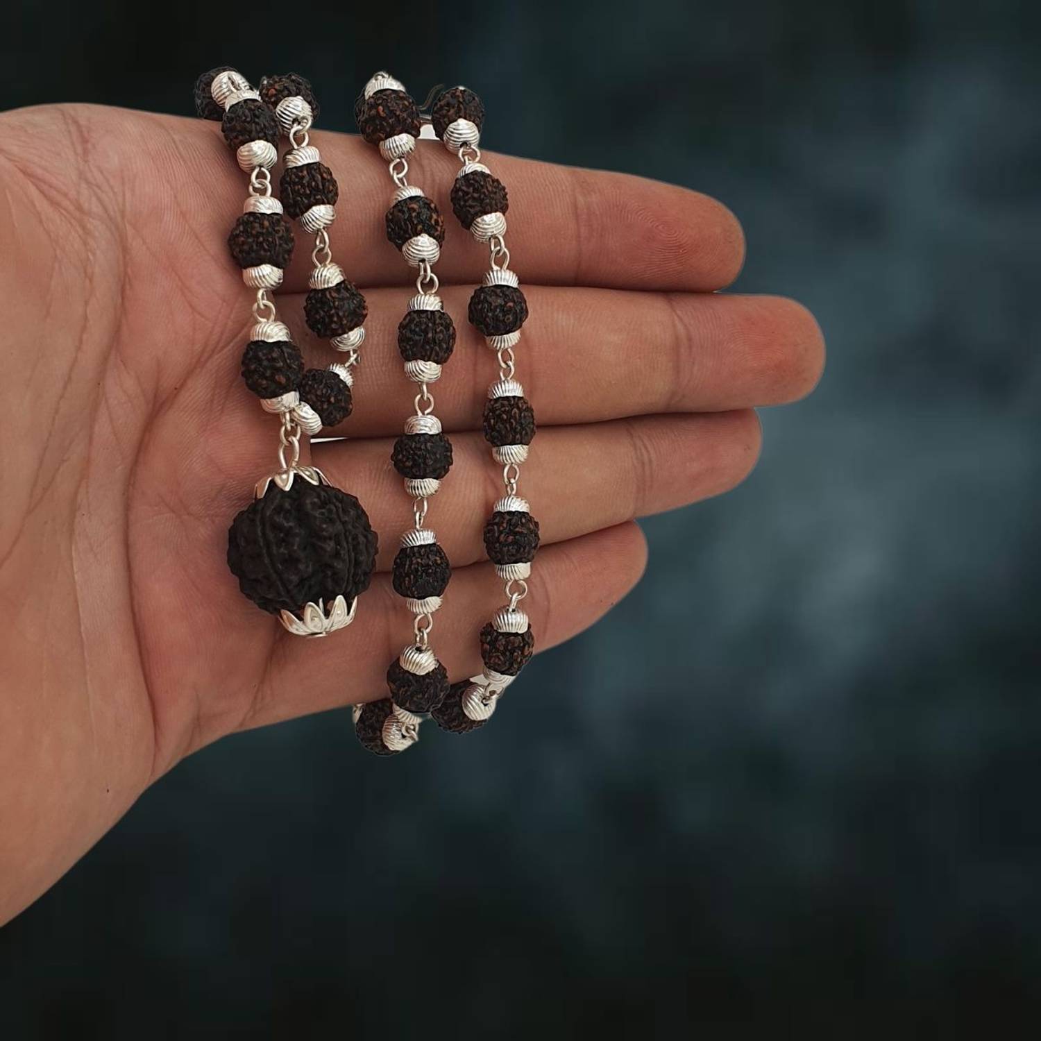 Banke Collection Religious Jewelry Lord Shiv Rudraksha Mala with Silver Cap Chain For Boys Gold-plated Beads Brass, Alloy Pendant