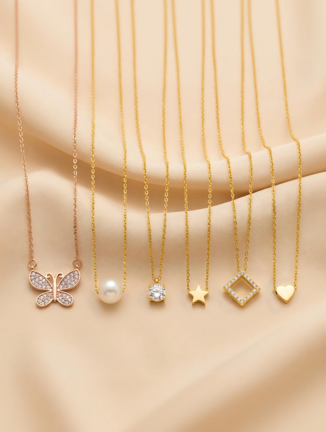 Image of sans kavya COMBO OF 6 CHAIN FOR WOMENS AND GIRLS Gold-plated Pearl, Cubic Zirconia Alloy Pendant