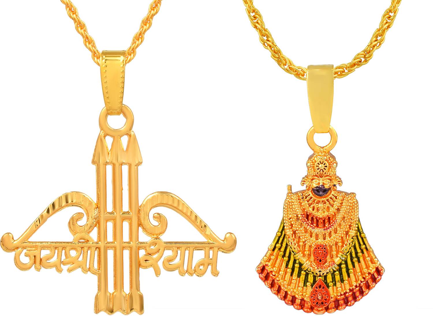 RN Gold Plated Lord Jai Shree Shyam Symbol Combo Locket Pendant Jewellery Men Gold-plated Brass Pendant