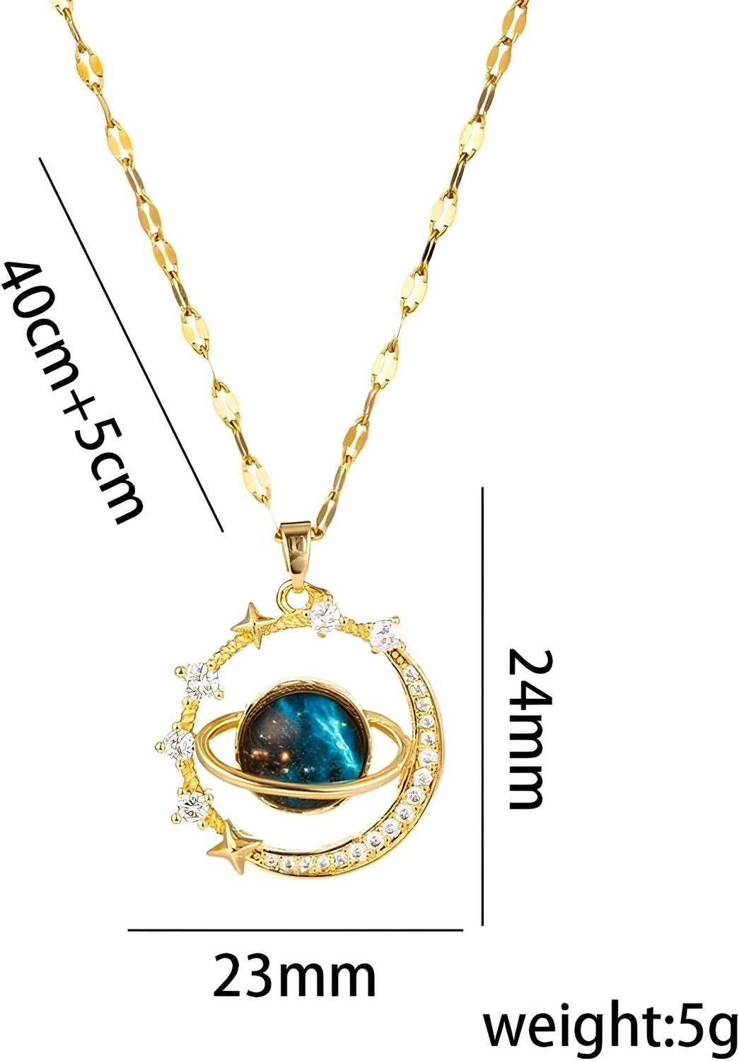 Karishma Moon & Star Zircon Pendant Necklace Gold - Image 5