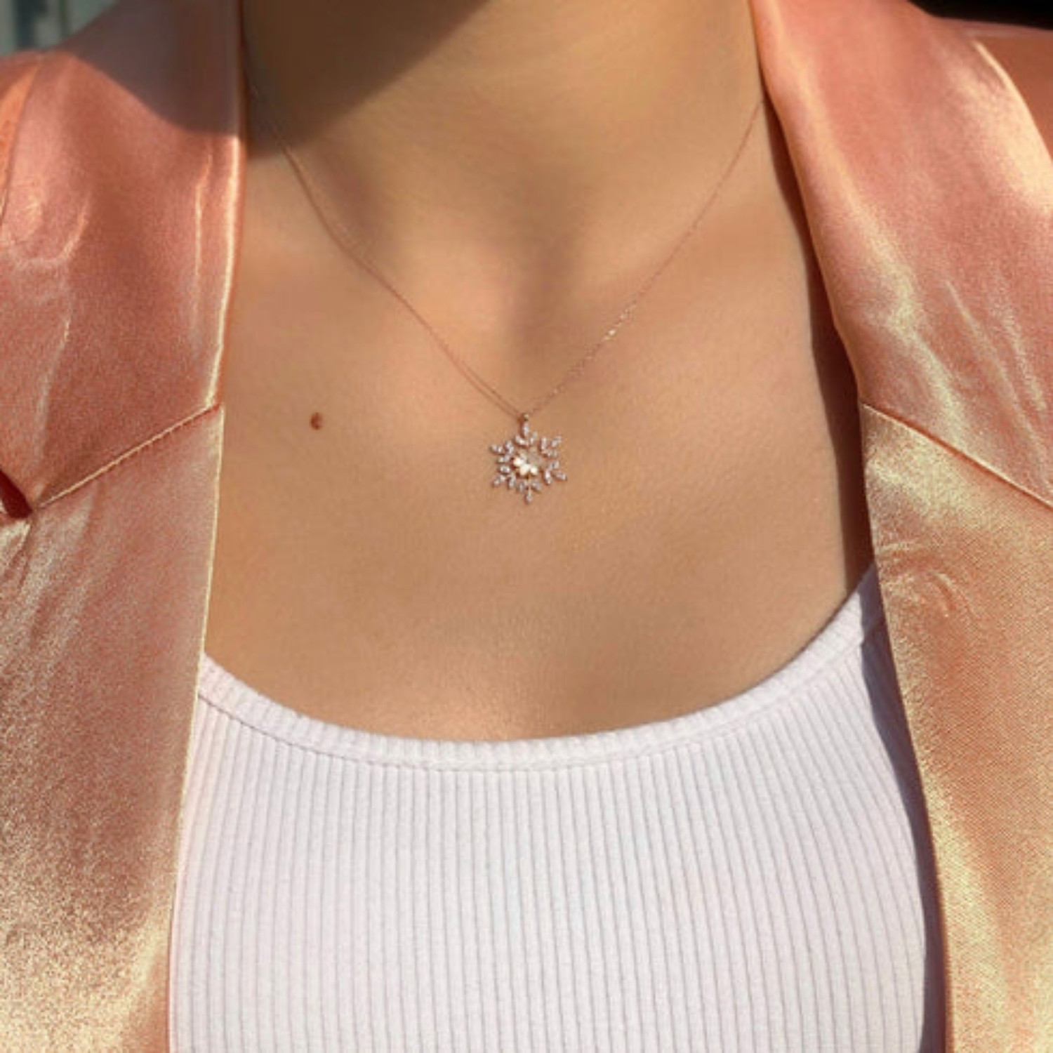 Image of Zarkan Certified | 925 Hallmark | Silver Snow Flower Rose Gold Pendant Rhodium Cubic Zirconia Silver Pendant