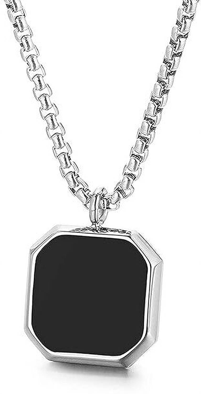 ANISA Stylish Black and Silver color Square Pendant for Men Stainless Steel Pendant